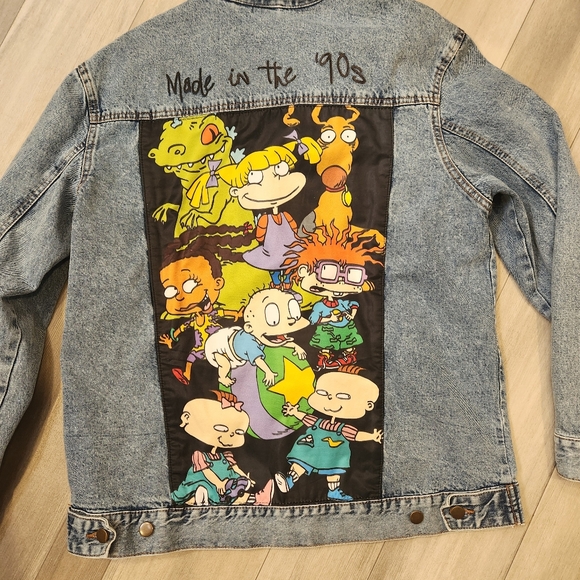 Nickelodeon jean jacket women's XL graphic print Made 90s Rugrets nostalgic blue - Picture 2 of 14